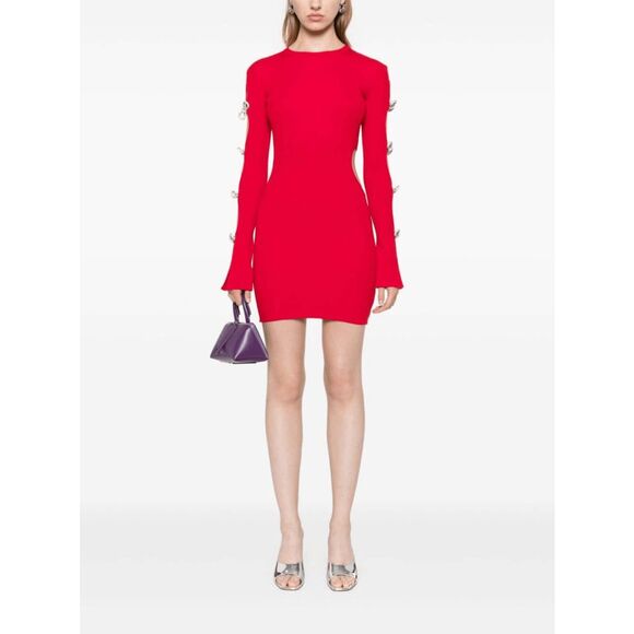 Mach & Mach bow-embellished cut-out ribbed-knit mini dress US6 $1475 - Picture 4 of 12